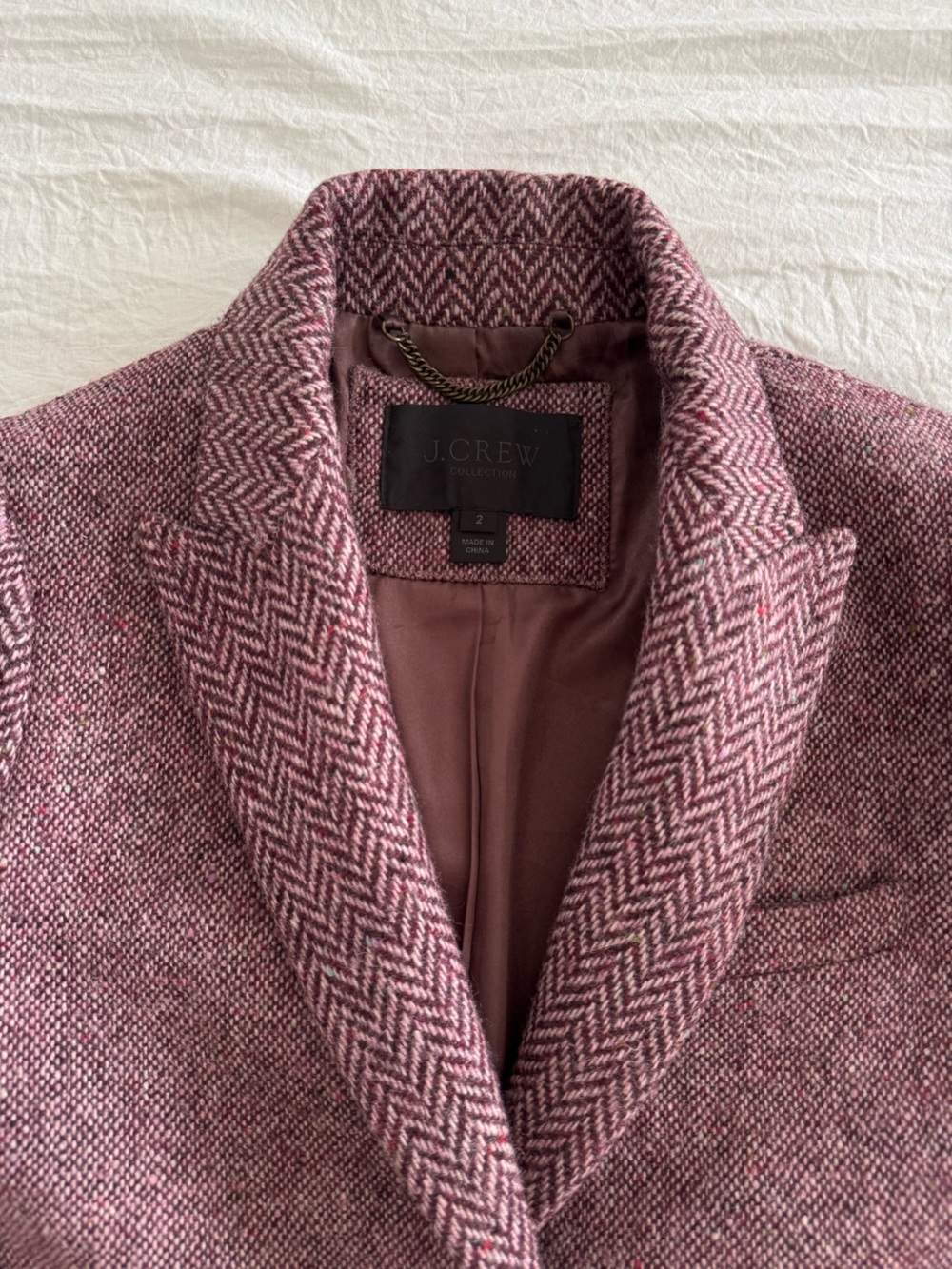 J.Crew Collection 100% Wool Herringbone Blazer Jacket Mauve Burgundy Size 2 - Picture 11 of 13